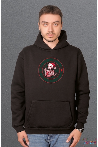 Bumeta Freezing Mode Christmas Yeniyıl Sweatshirt Unisex Kapüşonlu Hoodie Siyah