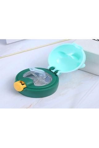 Hangfox Mavi Aslan Desenli Çocukluk Çağı Paslanmaz Çelik Termos Bardak, İki Kapaklı Şişe, Şarjlı İçecek Borusu İle Mavi