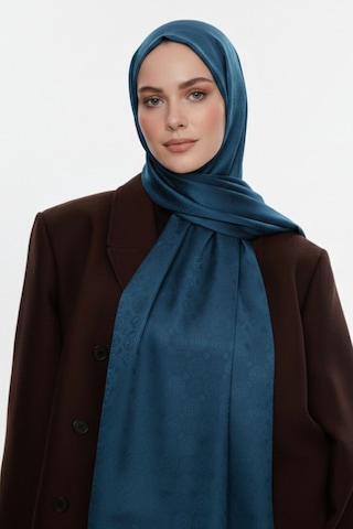 Mizalle & Yaqa Filigranlı Petrol Rengi Şal Petrol