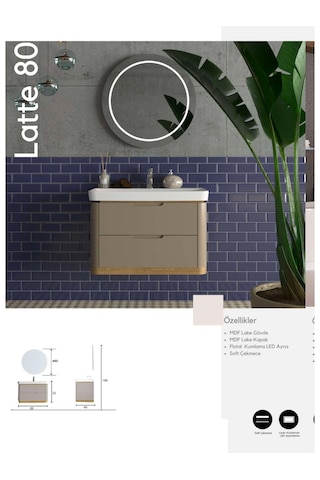Evros Latte 80 Cm Banyo Dolabı Kahve
