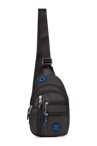 Newish Polo Keten Kumaş Usb Kulaklık Çıkışlı Fermuarlı Göğüs Ve Omuz Çantası 16x22cm New120 - Siyah - Mavi