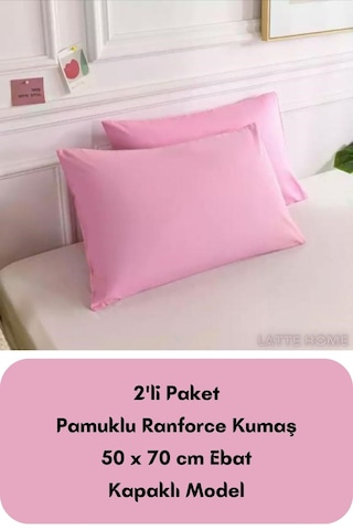 Pembe Renkli Ranforce Pamuklu Kumaş Kapaklı Yastık Kılıfı 2'li Pa