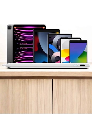Dokunmatik Kalem Şarjlı Yedek Uçlu Android İos Uyumlu Beyaz Standart