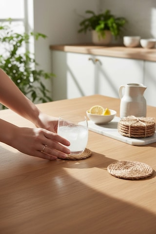 Hasır 6 Lı Bardak Altlığı 12 Cm Çay Fincan Kupa Mum Altlığı Dekoratif Supla Koyu Kahverengi