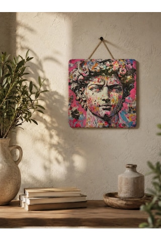 David Heykeli Desenli Doğal Taş Duvar Süsü 15x15 Cm Modern Sanat Dekoratif Taş Pano -