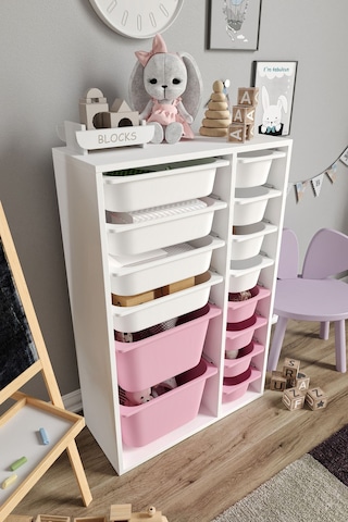 %100 Mdf - Large Duo 14 Sepetli Oyuncak Dolabı Pembe