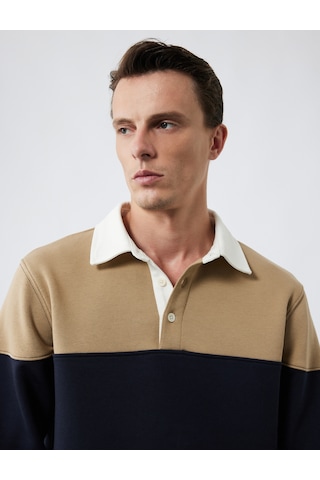 Koton Uzun Kollu Şardonlu Renk Bloklu Polo Yaka Sweatshirt Lacivert 6wam70068mk Lacivert