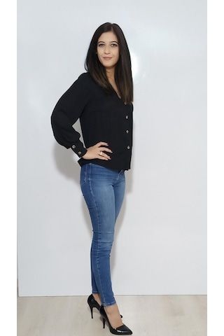 Kadın Gömlek Düğmeli Siyah Siyah