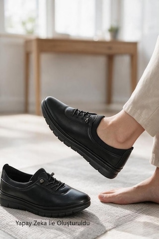Wanetti Kadın Siyah Comfort Taban Lastikli Atom 37-41 Numara Anne Ayakkabı