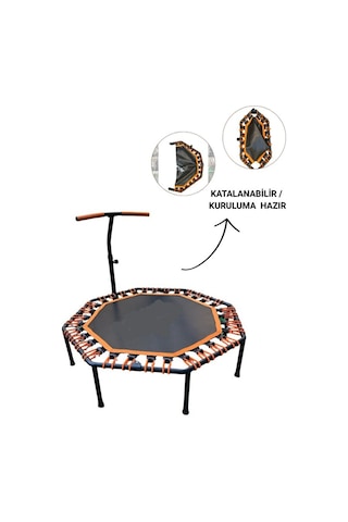 Sekizgen Katlanabilir Trambolin Ev Tipi Katlanır Zıplama Turuncu Trambolin