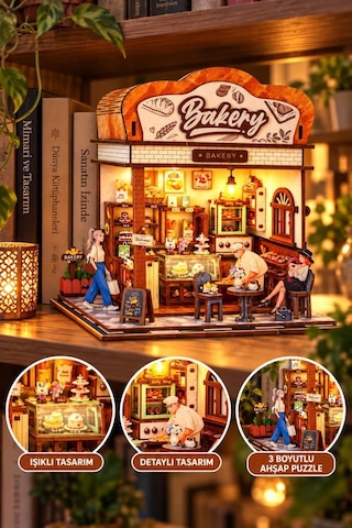 3d Ahşap Pastane 179 Parça Işıklı Detaylı Ve Gerçekçi Tasarımlı Dekoratif Oyuncak Puzzle