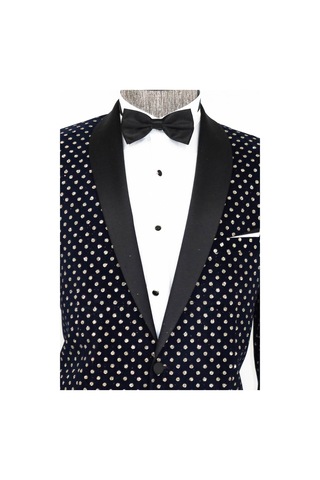 Wessi Nokta Desenli Slim Fit Lacivert Erkek Smokin Ceket Lacivert