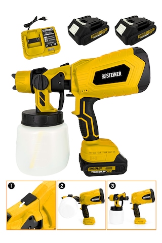 Steiner ST-999VF Çift Akülü Şarjlı Püskürtme Boya Tabancası Sarı