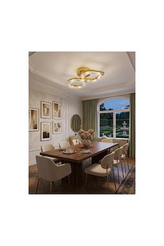 LumiaLighting Yonca Model 2"li Gold 3 Renk Modu Ledli Modern Tavana Sıfır Salon Mutfak Çocuk Yatak Odası Led Avize