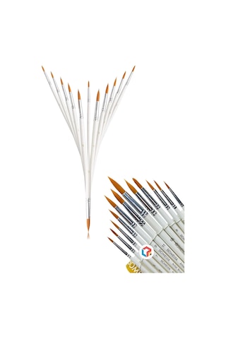 Hannah 12 Adet Beyaz Resim Fırçası Akrilik, Sulu, Yağlı ve Guaj Boya İçin