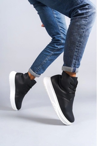 Slw204 Franca Bağcıklı Cilt Erkek Spor Bot Bt Siyah Siyah