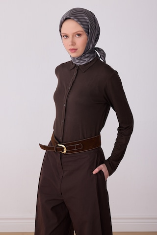 Geometrik Desen İpek Twill Eşarp - 2026 İlkbahar-yaz T 4325 Gri
