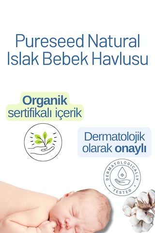 Pureseed Natural Organik İçerikli %99 Saf Su Bebek Islak Havlusu 12x60 12'li Set