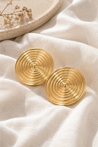 Kadın Gold Spiral Desenli Büyük Küpe Parlak Gold Yuvarlak Stateme Altın