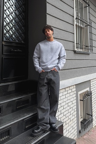 Flaw Basic Oversize Sweatshirt-28694 Gri Melanj