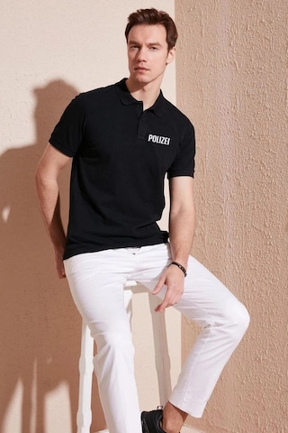 Freedom Storee Erkek Polo Yaka Tişört Düğmeli Pike Baskılı T-shirt - Siyah Çok Renkli