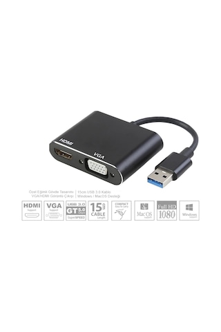Usb 3.0 To Hdmı Vga 4769P 1080P Çevirici Dönüştürücü Adaptor Kabl