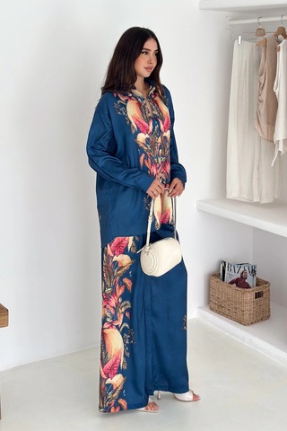 Saten Kumaş Desenli Takım Lacivert Lacivert