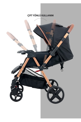 Joell Trendy Çift Yönlü Travel Sistem Bebek Arabası Gold Siyah