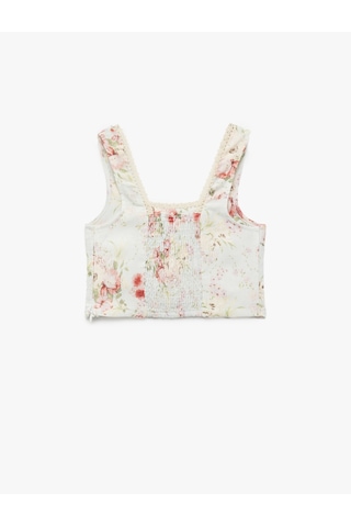Koton Kare Yaka Viskon Ve Keten Karışımlı Gipeli Çiçekli Crop Bluz Mavi Desenli 5skg60017ew Mavi Desenli Mavi