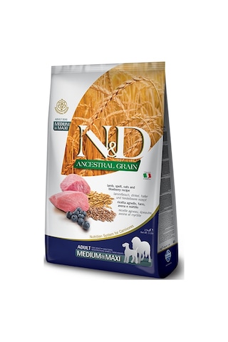 N&D Düşük Tahıllı Kuzu Etli Yaban Mersinli Orta ve Büyük Irk Yetişkin Köpek Maması 12 KG