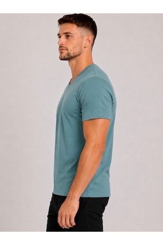 Axxel Erkek Mint Yeşil Pamuklu V Yaka Kısa Kollu T-shirt-d804 Mint Yeşili