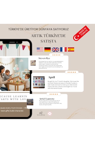 İsimli Ahşap Bebek Puzzle, Eğitici Öğretici Sayılar Motessori Oyuncak Kişiye Özel Hediye Set 1