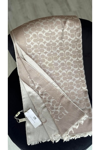 C Desen Yün İpek Şal İnce Kumaş Çift Taraflı Silk Scarfs Bej