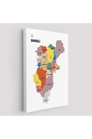 Denizli İli Ve İlçeler Haritası Dekoratif Kanvas Tablo 1319 150 X 85