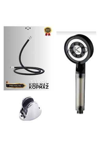 Özbest Silikonlu 150 Cm Duş Hortumu Filtreli Duş Başlık Mafsl Set Siyah