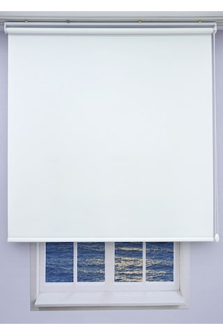 Esdeh Düz Stor Perde - Kalın Mat Stor Güneşlik Kumaş Keten - Alüminyum Kasa Ve Boru - Eteği Dilimsiz/Düz Beyaz