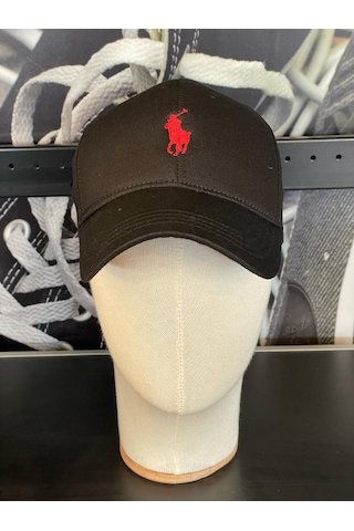 Hamze Polo Nakışlı Gabardin Kumaş Unisex Cap Şapka Siyah - Kırmızı