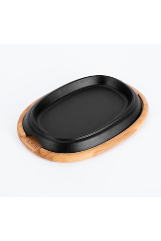 Lava Döküm Oval Fajita Tabağı Kayın Servis Ahşabı Ölçü 26x19cm Genel