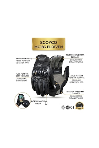 Scoyco Mc183 Yazlık Korumalı Eldiven Siyah En13594-2015
