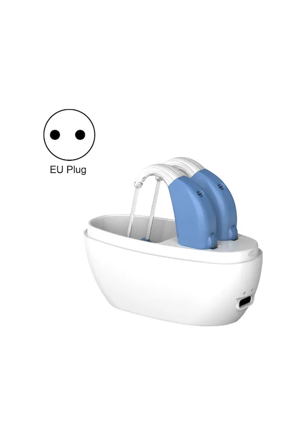 Hongboboutique Voice Amplifier For Seniors, Rechargeable, Features: European Standard Plug, Blue Dual Units + White Charging Case. 01