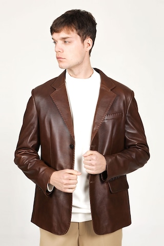 Dericlub Erkek Venedik Kruvaze Yaka Hakiki Deri Blazer Ceket Camel Antik Camel Antik Camel