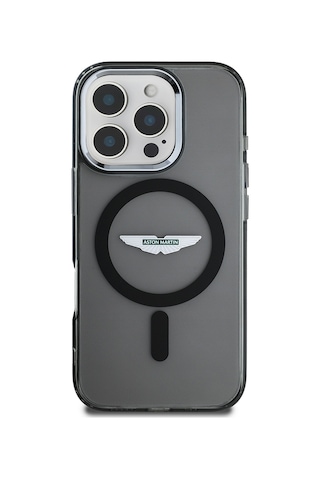 Apple Uyumlu iPhone 16 Pro Kılıf Aston Martin Lisanslı Magsafe Şarj Özellikli Iml Baskı Logolu Buzlu Kapak Siyah