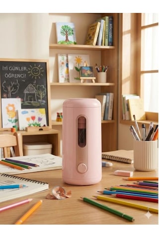 Va10 Pembe Şarjlı Otomatik Elektrikli Kalemtıraş 2000mah 5 Kademe Uç Ayarlı, 6.9-12mm Jumbo Uyumlu, Type-c, Geniş Hazneli