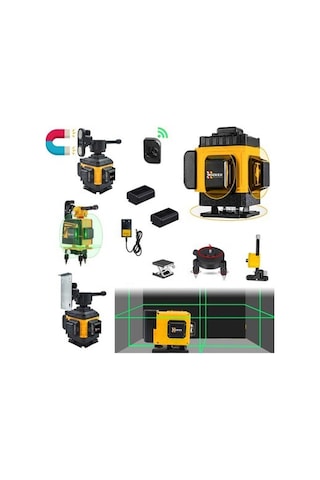 Wacker Pro Germany 12 Köşe Artı Lazer Terazi 360 Derece Mıknatıslı Kumandalı Yeşil Çizgi 40 Mt Menzil