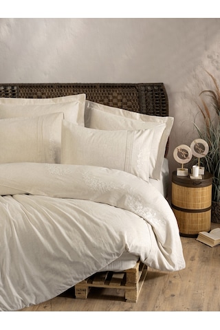 Cotton Box Cotton Keten Çift Kişilik Nevresim Takımı Forbes Bej
