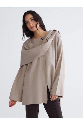 Lcw Modest Bej Atkı Detaylı Oversize Kadın Triko Kazak