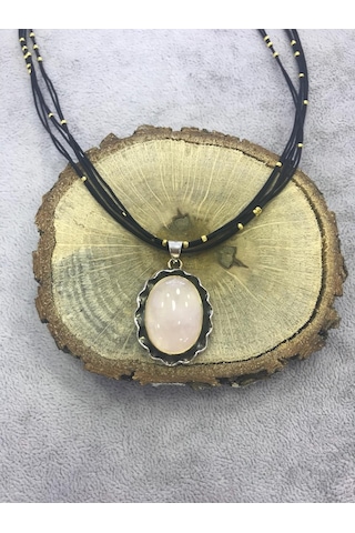 Pembe Kuvars Taşlı Gümüş Kolye 925 Ayar Taş (372676735)