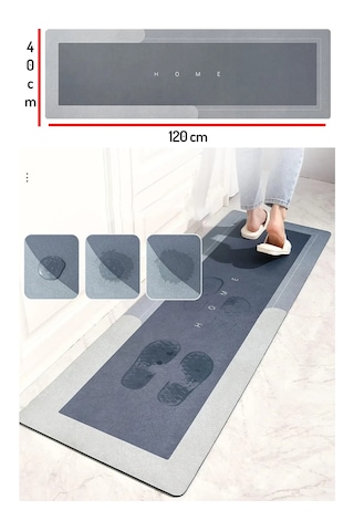 Nobera 3 Lü Banyo Paspas Seti Kaymaz Kauçuk Tabanlı, Ultra Emici, Hızlı Kuruyan 3'lü Takım Gri