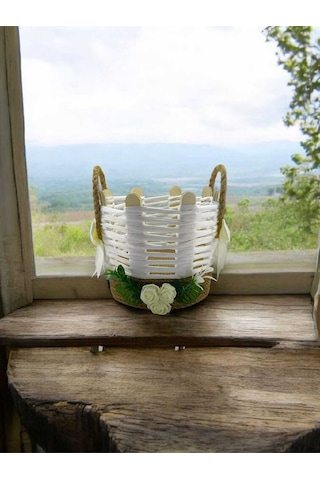 Hasır Makyaj Organizer Sepet Takı Kutusu El Yapımı Komodin Banyo Düzenleyici Beyaz