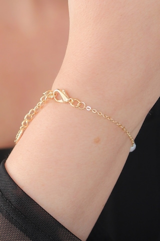 İnci Boncuk Model Kadın Bileklik Gold Renk Çok Renkli